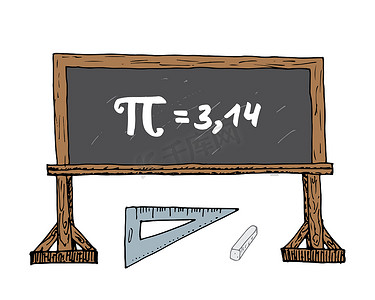 Pi 符号手绘图标，Grunge 书法数学符号在学校黑板矢量插图上隔离在白色免费