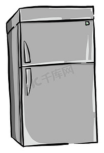 灰色冰箱，插图，白色背景上的矢量