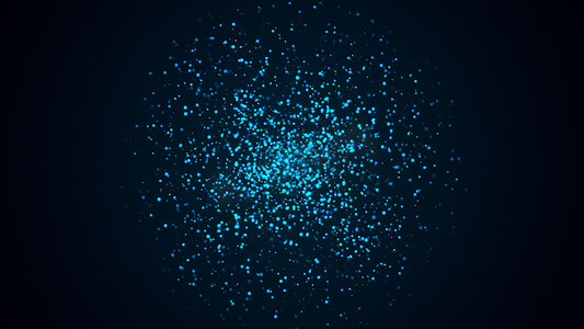 空间中球形的许多抽象小蓝色粒子，计算机生成的抽象背景，3D 渲染