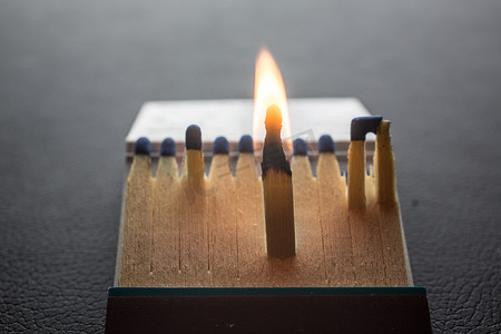 蓝色荧光粉摄影照片_带火柴和火焰的火柴棒字母