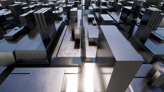 金属盒工业内部未来城市介绍 3d 渲染