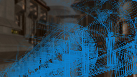 3d工厂模型摄影照片_3d 渲染-工业建筑的线框模型