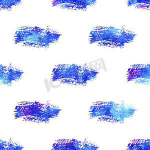 手绘涂鸦水彩摄影照片_水彩画笔条纹无缝图案手绘田庄几何设计蓝色。