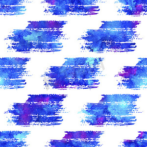 水彩画笔条纹无缝图案手绘田庄几何设计蓝色。