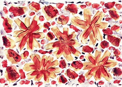 手绘花卉摄影照片_生锈的红色秋天手绘花卉背景。