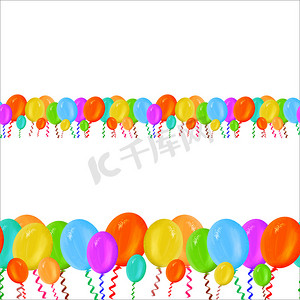 五颜六色的节日设置气球在白色背景上无缝水平边框。