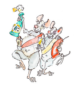 新的一年，有趣的快乐老鼠或老鼠跳舞和唱歌