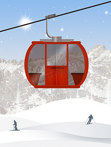 滑雪缆车的插图