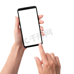 手机触屏手摄影照片_用户持有带白屏的智能手机
