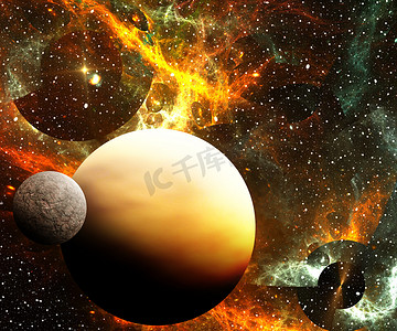 行星和星云空间 3D 插图艺术品