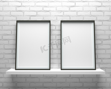简约白色背景板摄影照片_优雅而简约的两个相框站在灰色的墙上