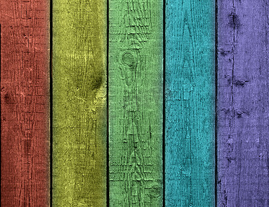 被风化的彩虹彩色木板背景。