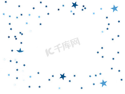 框架由白色背景上的散射星星五彩纸屑制成。