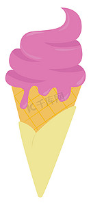 锥形粉色冰淇淋，插图，白色背景上的矢量