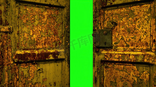 3d 插图-木门打开绿屏
