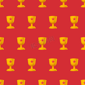 橙色奖杯与红色星星在柔和的背景无缝图案。