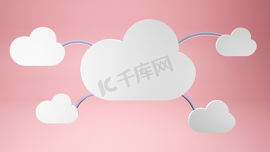 大气网络背景摄影照片_粉红色背景 3d 渲染上的可爱云