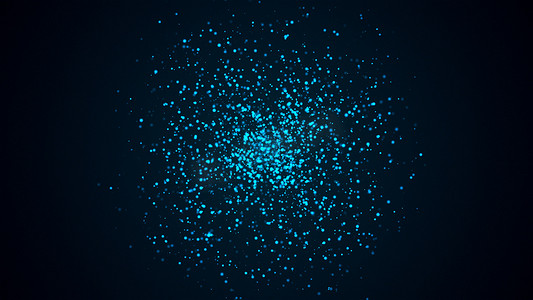 粒子移动摄影照片_空间中球形的许多抽象小蓝色粒子，计算机生成的抽象背景，3D 渲染