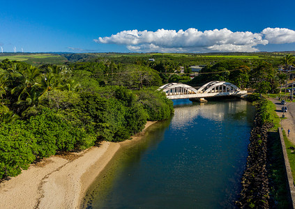 瓦胡岛哈雷瓦阿纳胡卢河上的双拱桥