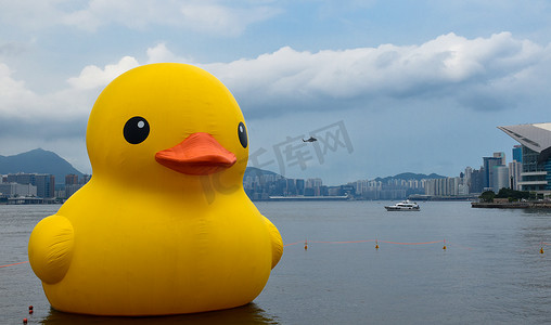 大鸭鸭摄影照片_香港维多利亚港橡皮鸭