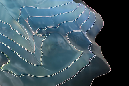 地形图背景山谷和山脉，3D 渲染。