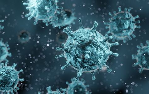 漂浮的细菌摄影照片_冠状病毒 2019-ncov 流感爆发，漂浮流感病毒细胞的微观观察，SARS 大流行风险概念，3D 渲染
