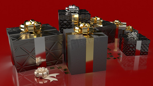 红色背景的礼品盒，用于购物内容 3d 渲染
