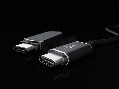 USB C 型或 USB 4 连接器电缆线艺术 3d 插图