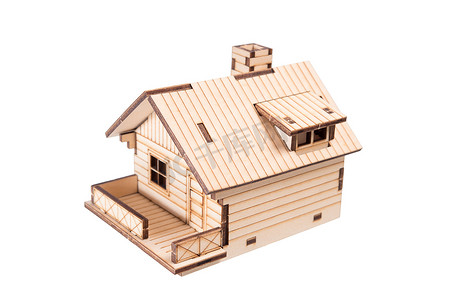白色背景上孤立的木屋模型图
