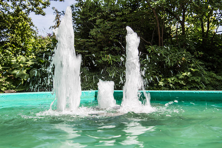 绿色水池中的喷泉