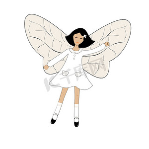卡通小精灵摄影照片_有蝴蝶翅膀的可爱卡通女孩