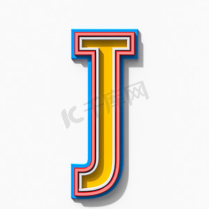 带阴影的平板衬线彩色轮廓字体字母 J 3D