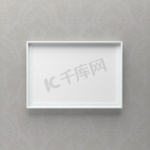 白色画框画框摄影照片_优雅的画框站在灰色的墙上，有图案