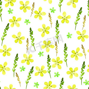 无缝花卉图案与水彩黄色花朵和叶子的复古风格。