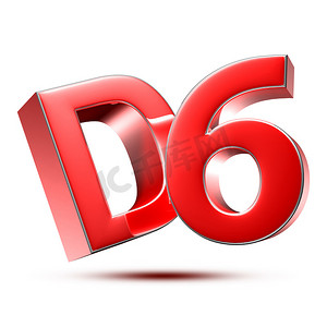 创意字体摄影照片_D6 红色 3D 插图在白色背景上与剪切路径。