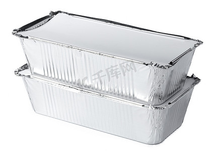 白色背景包装箔食品盒，复制空间