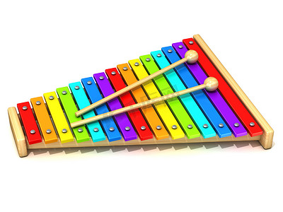 音频条摄影照片_带彩虹色琴键和两根木鼓棒的木琴