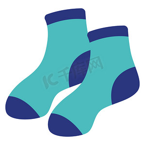 蓝色袜子，插图，白色背景上的矢量