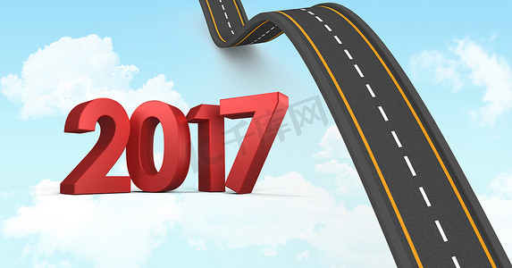 2017 年在通往天空的颠簸道路合成图像 3D 上