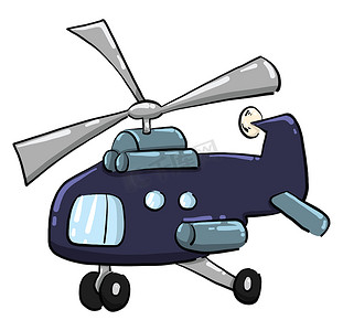 蓝色飞行直升机，插图，白色背景上的矢量