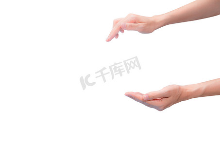 新机发布会摄影照片_亚洲女性手势用两根手指按下并接收 iso