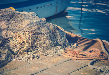 海鲜码头摄影照片_码头的渔网