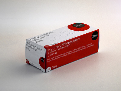 在白色背景下分离的羟氯喹药盒。