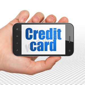 手持手机银行摄影照片_银行业务概念：手持智能手机与显示信用卡