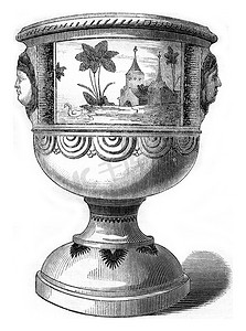 古瓷特里亚农陶器花瓶，复古雕刻