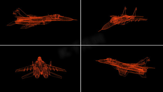 黑色隔离的飞机线模型 — 3D渲染