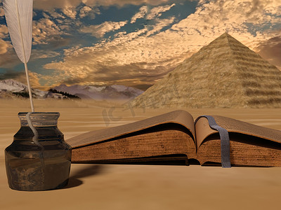 关于沙漠背景与金字塔的老式旧书