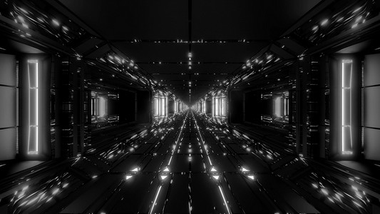 酷炫的未来空间科幻机库隧道走廊与漂亮的反射 3d 插图壁纸背景设计