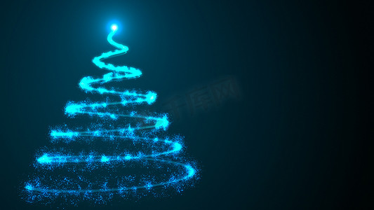 邀请函创意摄影照片_简单的圣诞树，从空间中许多闪亮的粒子中螺旋出来，3d 渲染背景，为快乐的假期