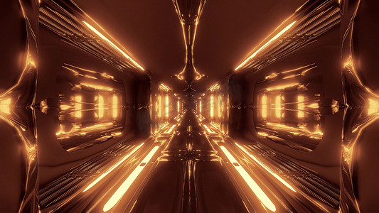 未来派科幻外星空间隧道走廊与玻璃窗 3d 插图壁纸背景